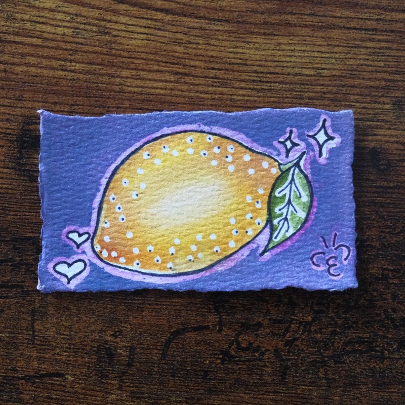 ACEO Original Watercolor Lemon 'Fruity Series' #5/10 Paintybee 2 x 3.5 inch