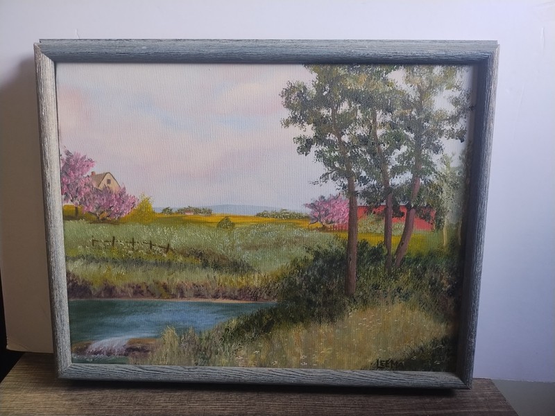 Original Oil Painting Canvas Countryside Landscape Farm Signed 17.5×13.75(20×17)