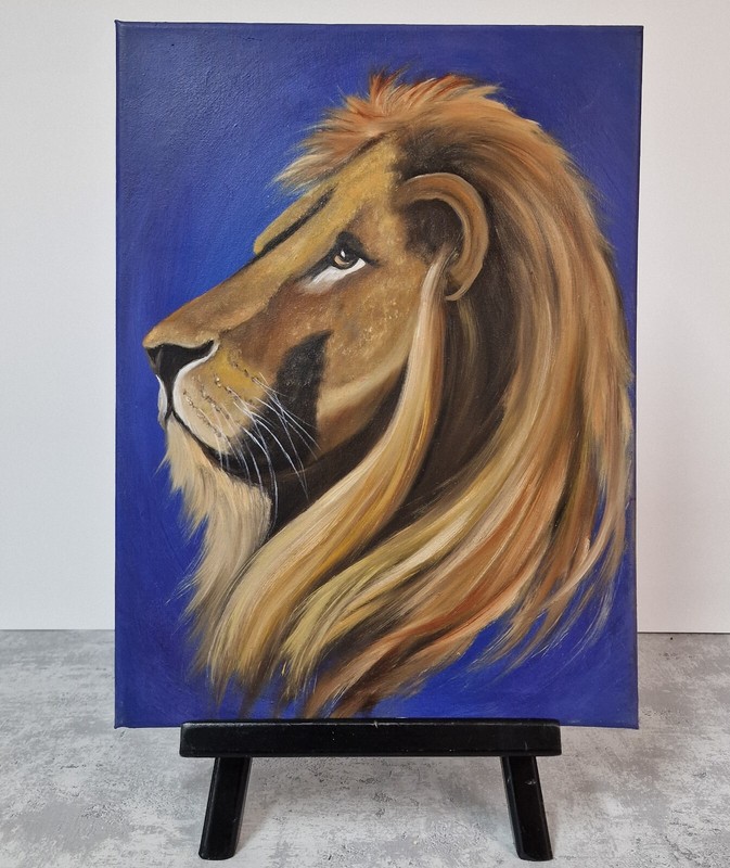 Lion Profile Oil Painting Realistic Wildlife Art Gift for Animal Safari Lovers