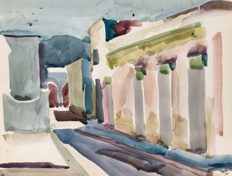 2-Sided "Ruins" & The Lake Short Hills,N.J. W/C Painting-1994-Israel L.Winarsky gallery