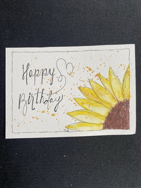 Hand Painted Sunflower Watercolor Postcard OOAK Original Signed By Artist