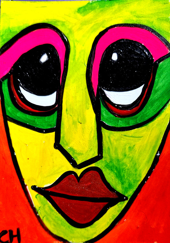 ACEO ORIGINAL ALIEN ABSTRACT Acrylic Gouache BY CARMEN HYLTON gallery