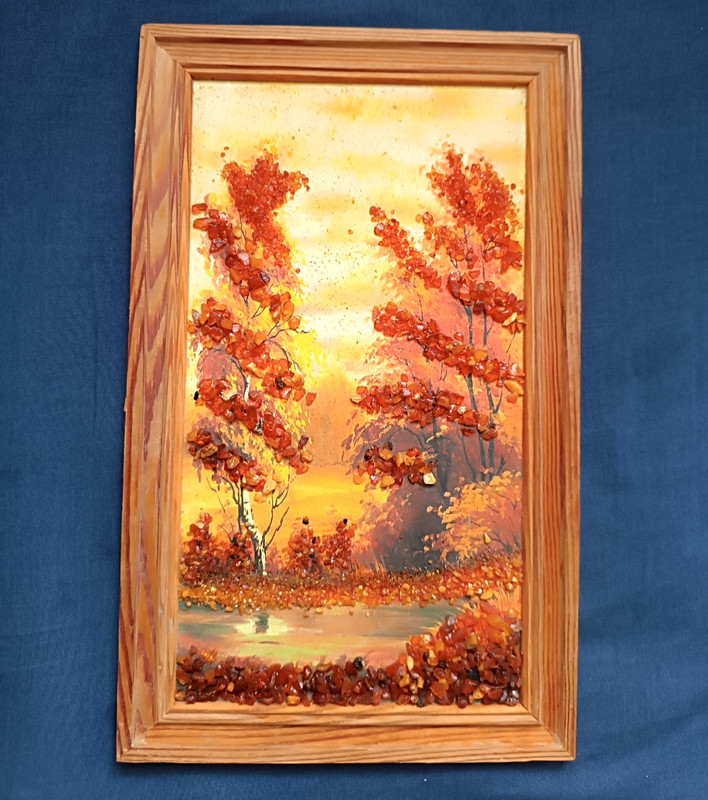 Painting From Amber Stones Autumn Landscape 28 cm x 18 cm, 106 g