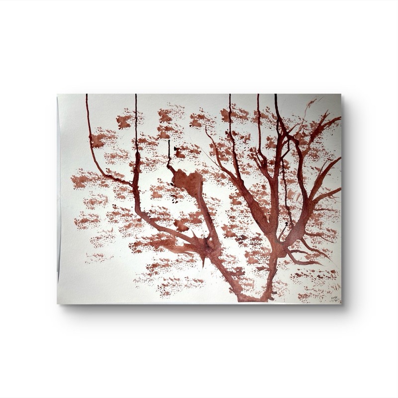 Autumn Whisper Original Tree Painting 18x24 Sepia Botanical Minimalist Art gallery