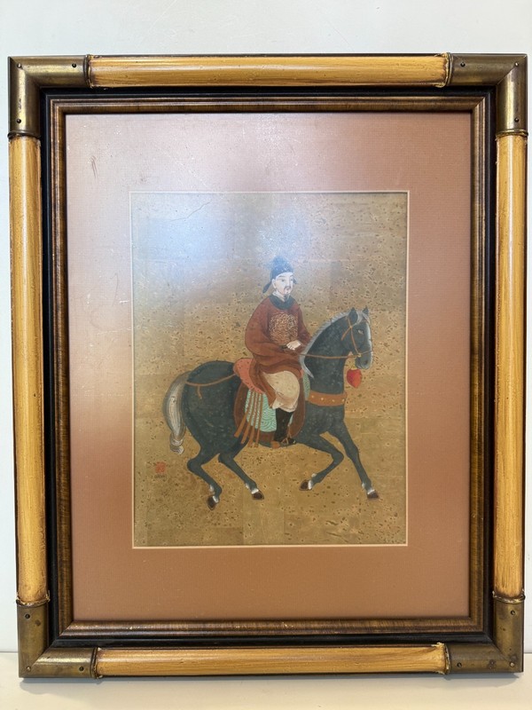 Vintage Chinese Original Warriors Painting by Wong, Framed, 10 1/2″ x 13 1/2″