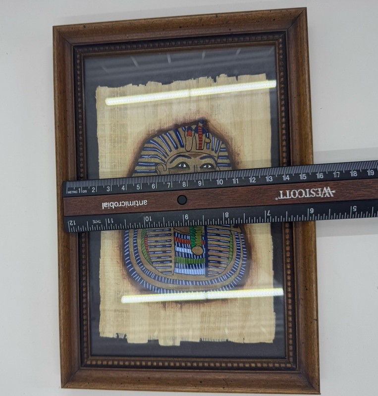 VTG Authentic Papyrus Hand Painted Egyptian King Tut Painting in PERFECT COND! gallery