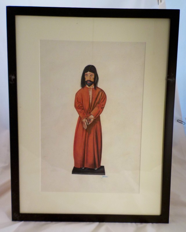 PAINTING OF A SAINT WITH HANDS BOUND WEARING A BROWN ROBE SIGNED J. WALTERS