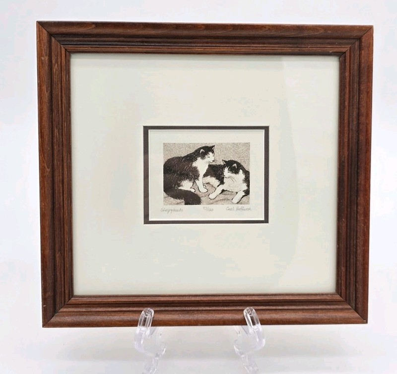 Carl Hoffner Lithograph Sleepyheads Cat Kitty Art Drawing Signed Framed 43/120