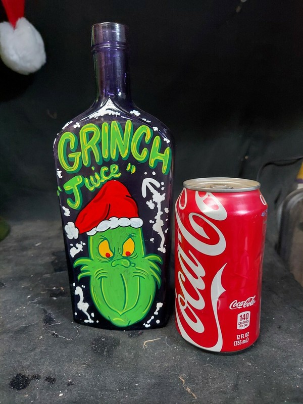 Christmas grinch bottle hand painted,hot rod,pinstripe,oddity,holiday,decoration