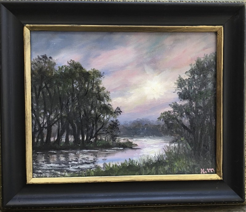 RIVER BEND # 2 – original framed 8X10 oil landscape painting by K. McDermott