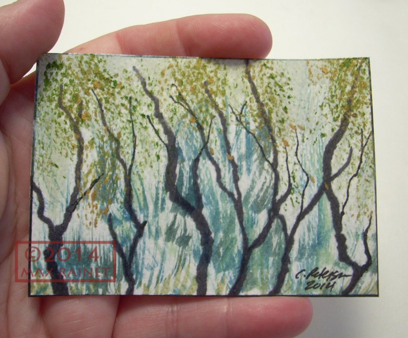 Golden Forest of Truth 2014 C Peterson * Original ACEO Painting, Trees Landscape gallery