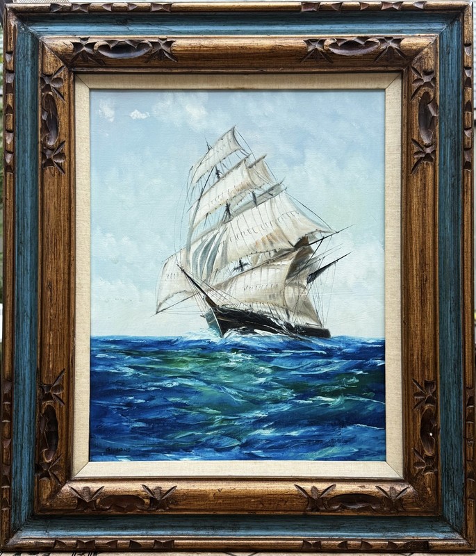 VTG MCM Original Nautical Realistic O/C «Clipper Ship», Signed Gibbons, Framed!
