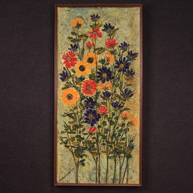 Great signed still life flowers painting on board art artwork 20th century