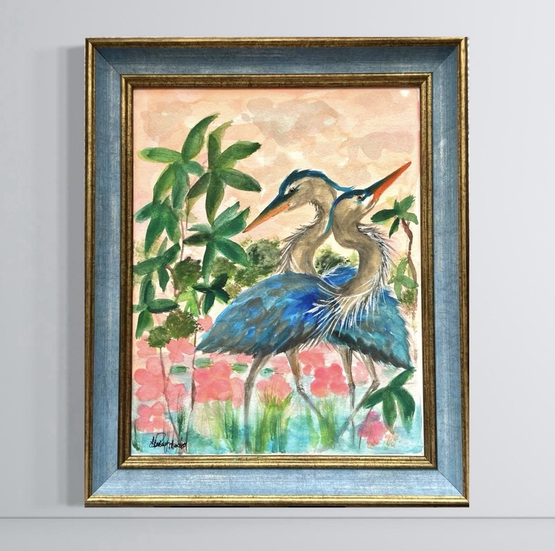 ORIGINAL Heron Watercolor Painting, Romantic Tropical Bird Art, Rustic Frame gallery
