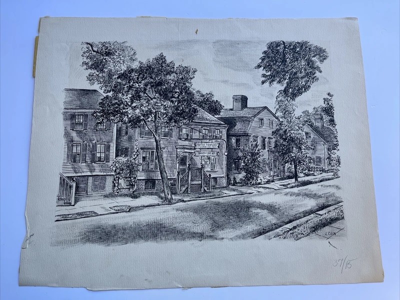 Jo Cain DRAWING ANTIQUE WPA MOTHER PRENTICE'S NEW ENGLAND REGIONALISM FAMOUS OLD gallery