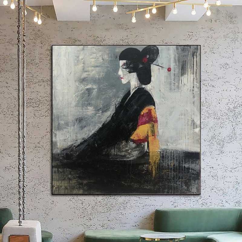 Abstract Geisha Painting Oversized Japanese Art Figurative Original Canvas Art gallery