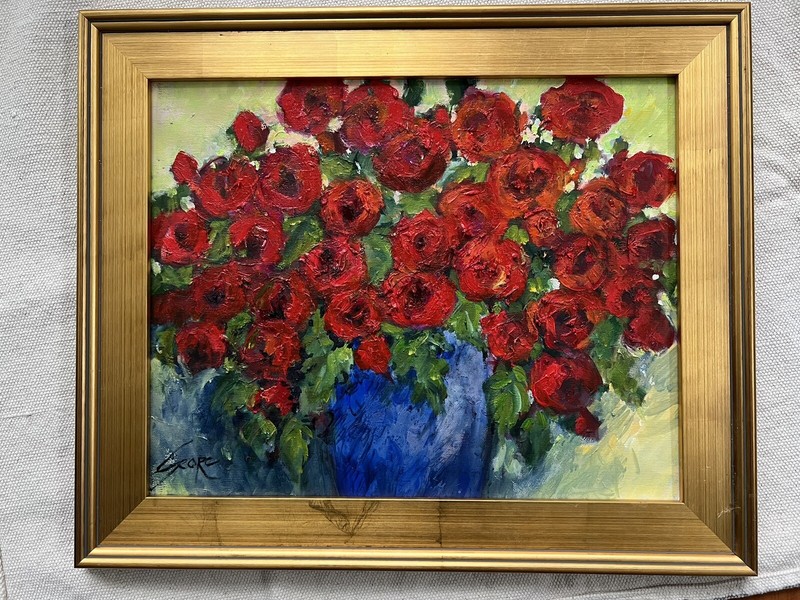 EVA SZORC Floral Painting Original Oil Canvas «Red Poppies» FRAME NOT INCLUDED