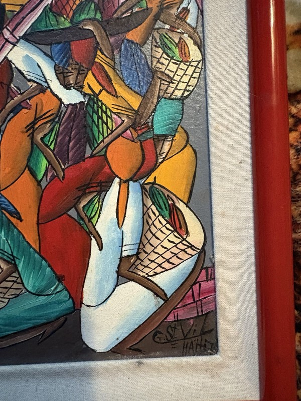 Murat St. Vil, Haitian Market, Acrylic on Board, signed gallery