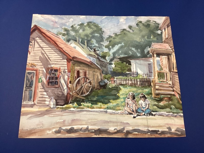Joseph Margulies Signed Watercolor Rural America Children On Curb