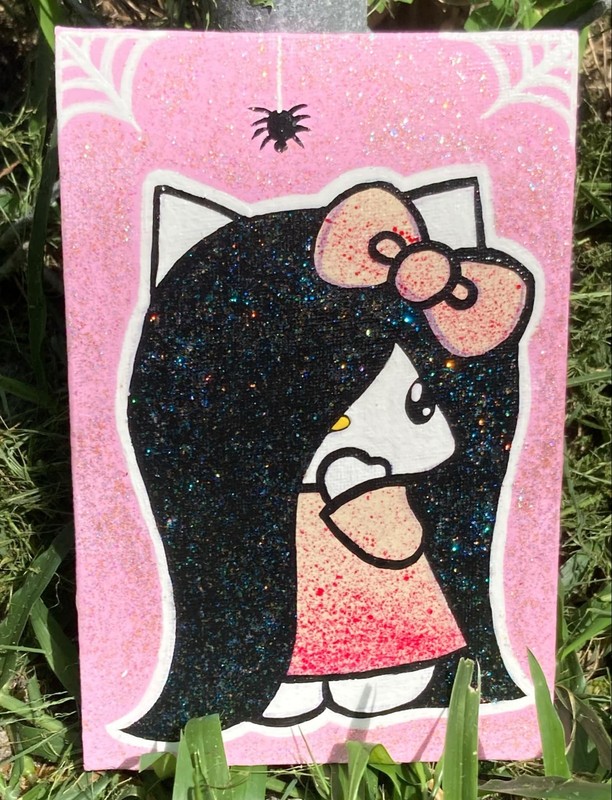 Kawaii Sadako hello kitty! 4×6 acrylic painting