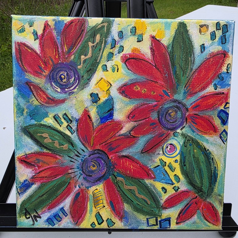 Wildhearted Bloom - Original Acrylic & Pastel Painting on Canvas10x10 inches gallery