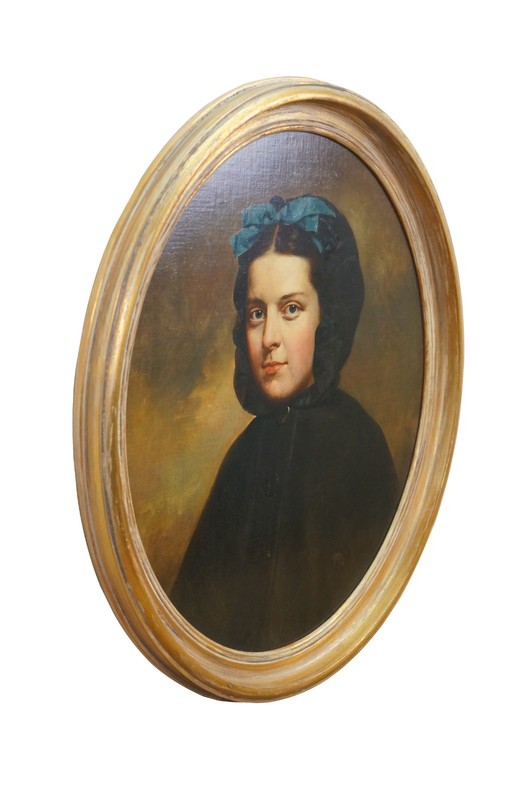 J Paul Stevens Girl in Cloak Oval Portrait Oil Painting on Board 28" gallery