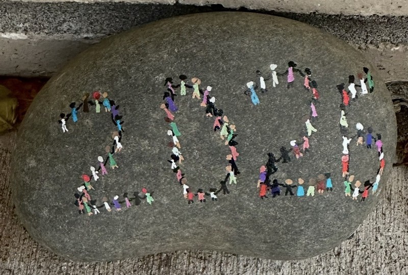 Peace 2026 Painted Artsy on a Rock! Approximately 5 1/2” X 4” X 1 1/2”