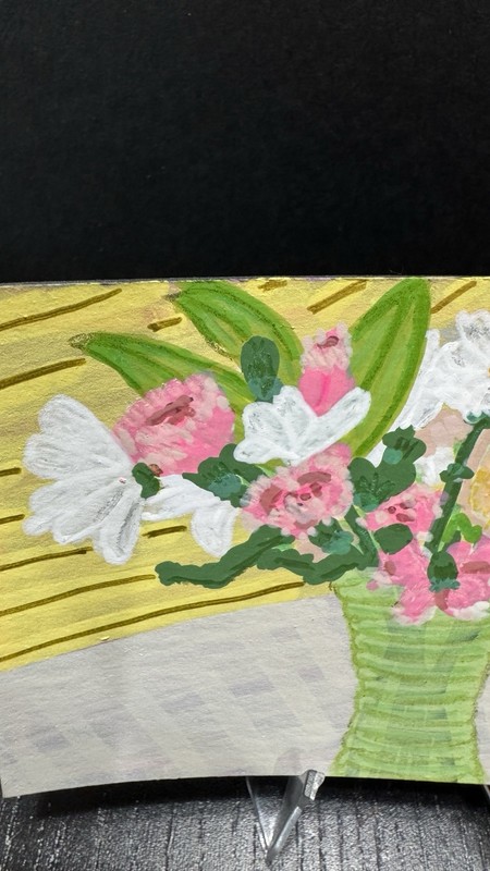 ACEO Original Flowers Vase Fresh Pink Daisy Rose Carnation ATC AnnieMakesArt gallery