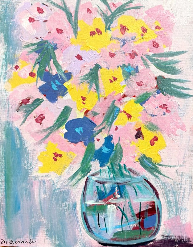 GERARD 11X14 IN-Abstract Expressionist Original Acrylic Painting Canvas Flowers