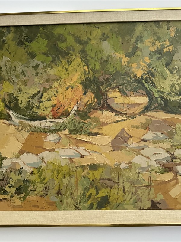 IMPRESSIONIST PAINTING MODERNIST LISTED BILL VOSS LARGE LANDSCAPE PALO VERDE OIL gallery