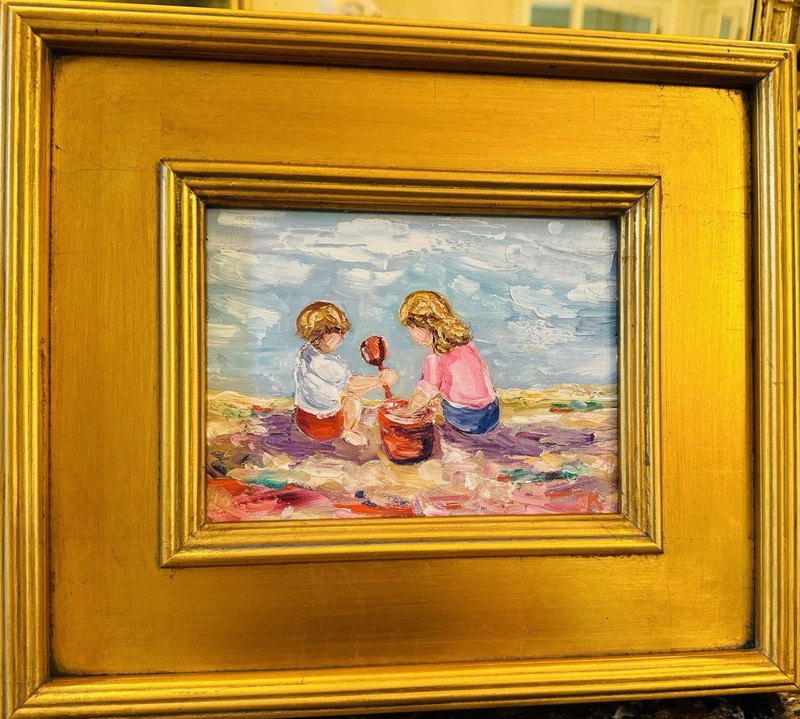 KADLIC Original Oil Painting Children Boy Girl Child Impasto Gold Gilt Framed gallery