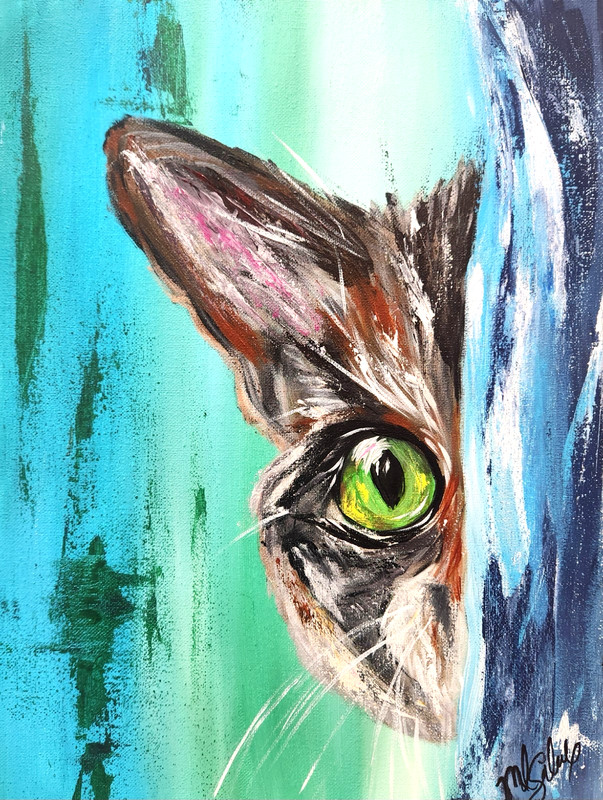 Peekaboo Cat Painting 12×16 Original Whimsical Cat Art by M Isaksen
