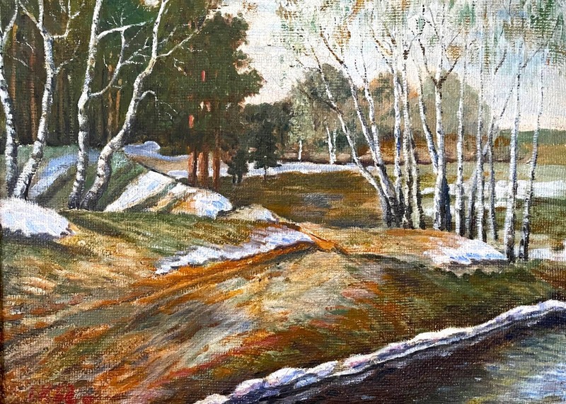 ACEO Early Spring Landscape Tiny Miniature Mini *ART PRINT* Oil by I. Kalnins