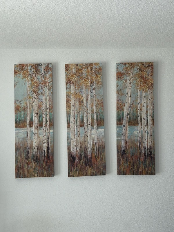 3 Piece Birch Tree Canvas Wall Art Set 35” x 12” Abstract Woodland Decor