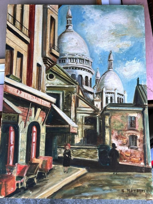 Vintage Paris France French Oil Painting Art Sacré-Cœur Basilica in Montmartre