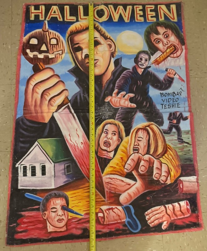 AWESOME HAND PAINTED GHANA MOVIE POSTER OF “HALLOWEEN”SIGNED 43.5” H X 31.5W gallery