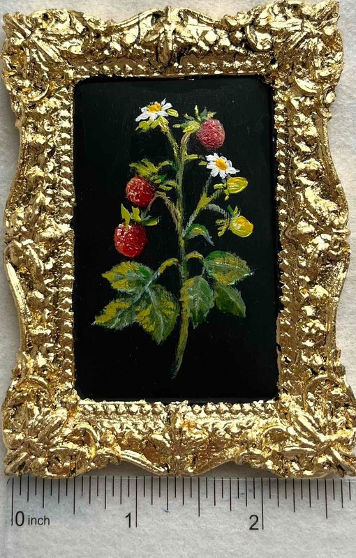 Wild Strawberries ORIGINAL OIL PAINTING on Plaster Miniature Wall ART 4 x 3 in gallery
