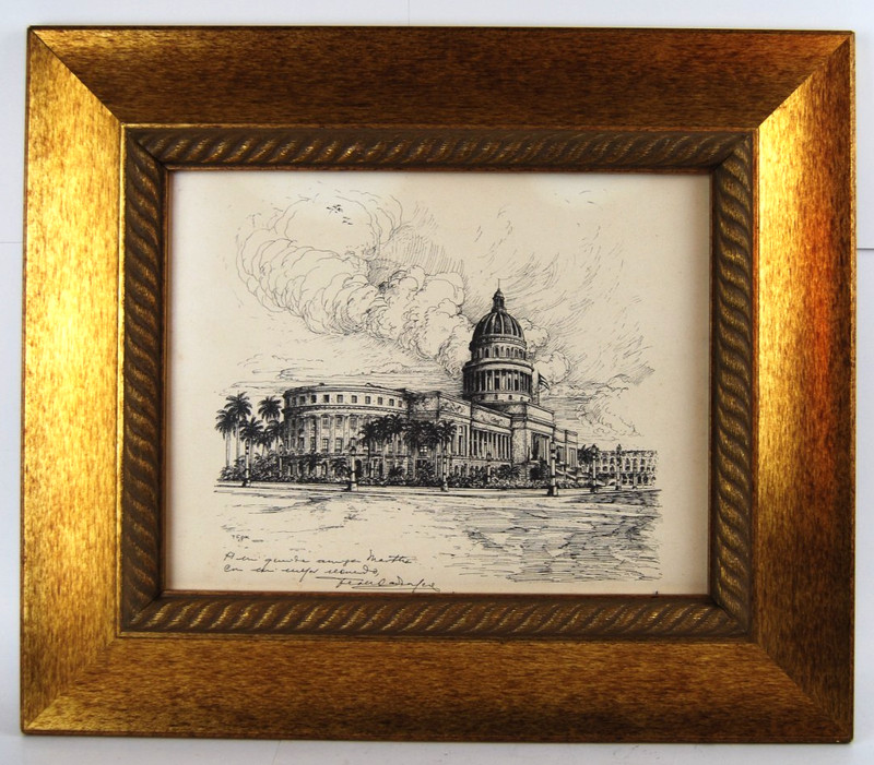 Vtg 67 Teok Carrasco Signed Capitol Building Havana, Cuba Pencil Art Print 14X11