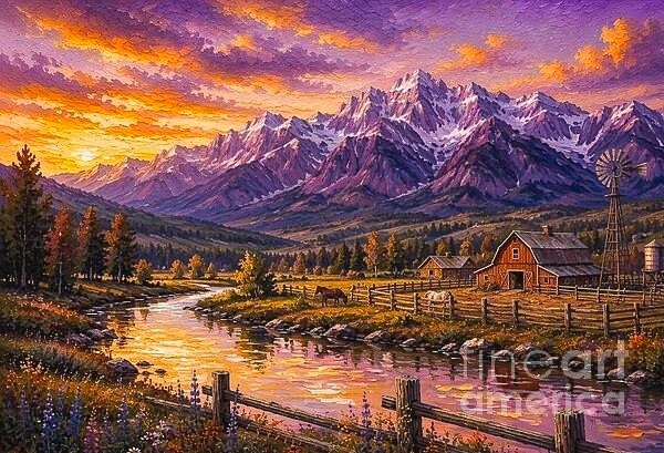 new hand made Painting on 24″*16″ canvas Golden Horizon Valley by Wendy