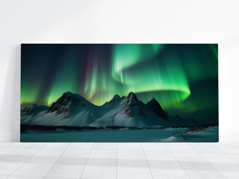 Northern Lights Landscape Painting Picture Wall Art, Home Decor Canvas Iceland
