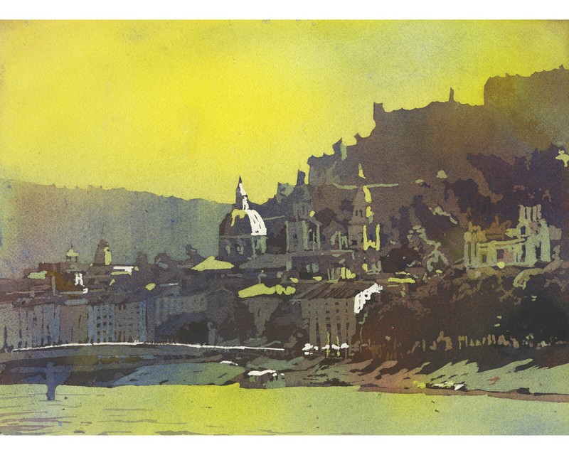 Salzburg skyline Austria colorful landscape painting decor cityscape (original)