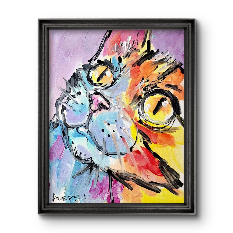 Original Abstract Cat Painting Canvas Neo Expressionist Fine Art Decor 11×14
