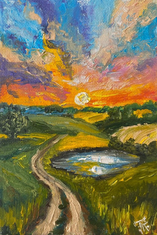 Field Painting Provence Original Art Landscape Abstract Wall Art Sunset Painting