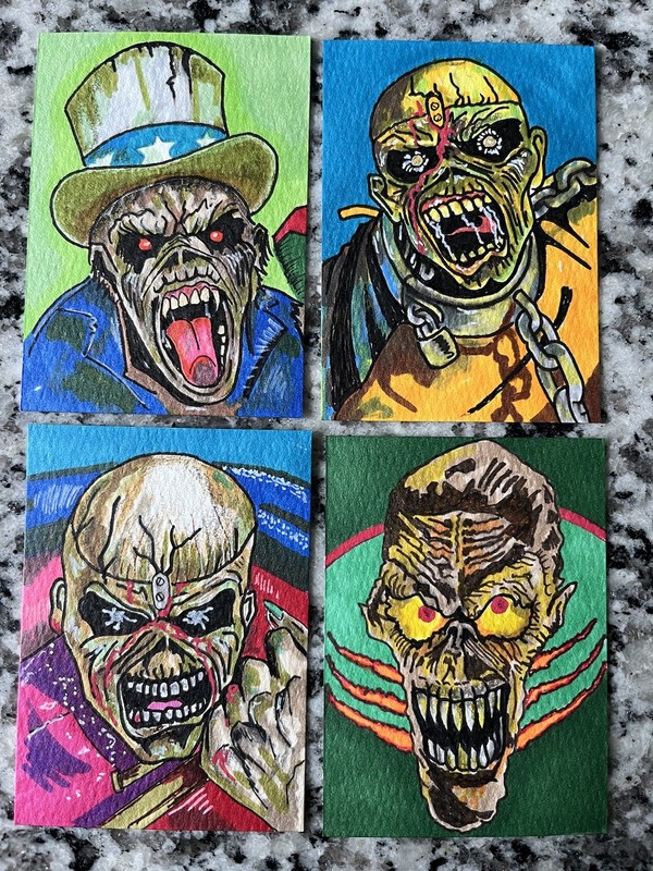 IRON MAIDEN ROCK BAND ACEO – Art Sketch 2.5 X 3.5 (4) Card Painting KISS Card