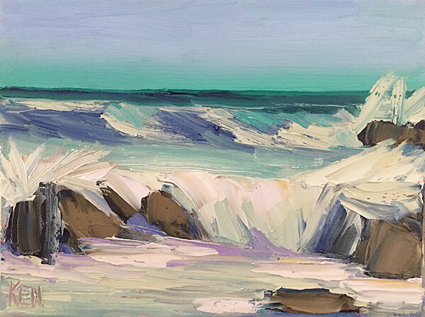 SHORE SPLASH Original Expression Seascape Surf Art Painting 9×12 030219 KEN