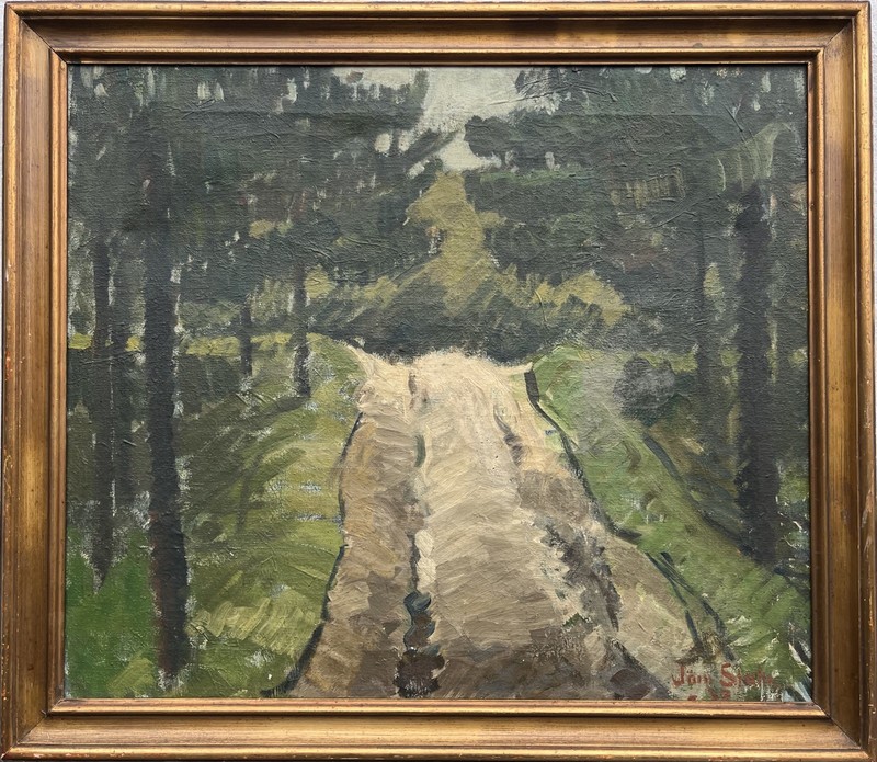 Impressionist Summer Forest Path Oil Painting Dated 1937