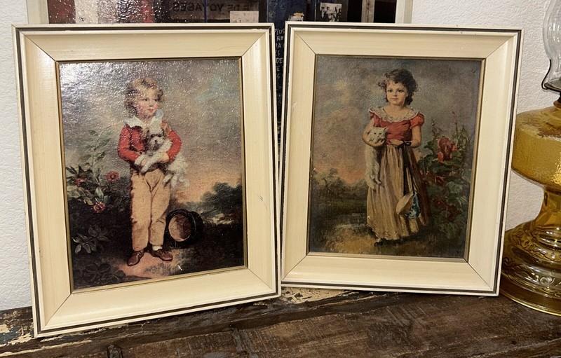 Vintage LQQK SET «Chums» by Jane Freeman – Antique Framed FRENCH BOY WITH DOG