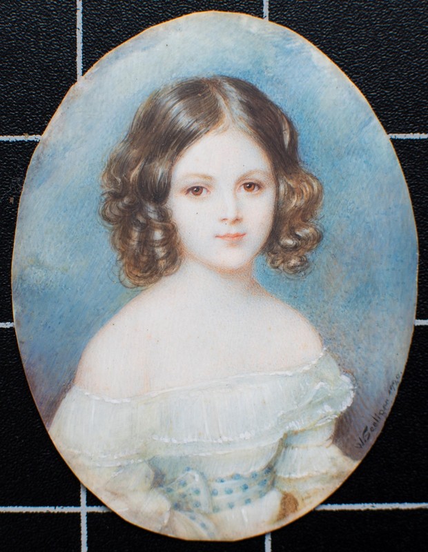 Miniature Child Portrait Girl Blesser Signed Framed Gouache 1920 gallery