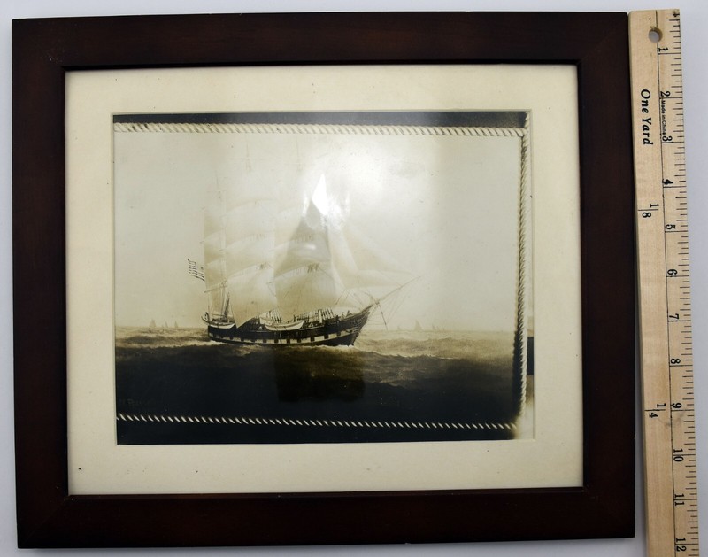 Reproduction Sailboat photograph 1905 ~ Wood Framed E.N. Russell 12" x 14" gallery
