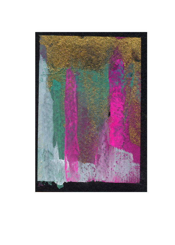 ACEO/ ATC Abstract Pink and Gold Gouache OOAK Original Art SaraClaireArt gallery